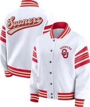 WEAR by Erin Andrews Women's WEAR by Erin Andrews White/Crimson Oklahoma Sooners Satin Stitch Full-Snap Fleece Sweatshirt Jacket