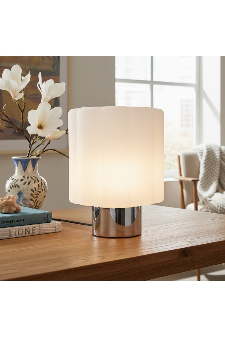 Addison 9" Chrome Matte Glass Integrated LED Table Lamp with Sliding Dimmer, Alternate, color, Chrome