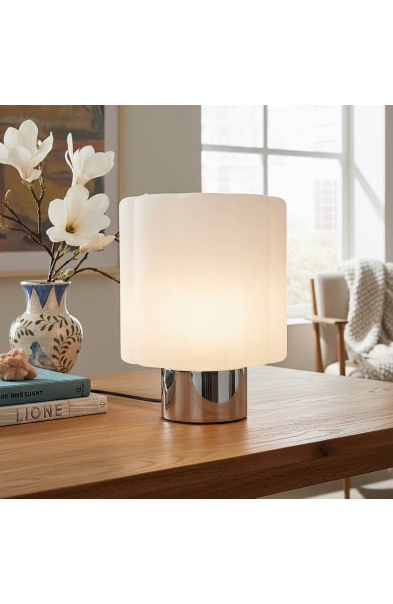 Brightech Addison 9" Chrome Matte Glass Integrated LED Table Lamp with Sliding Dimmer, Alternate, color, Chrome