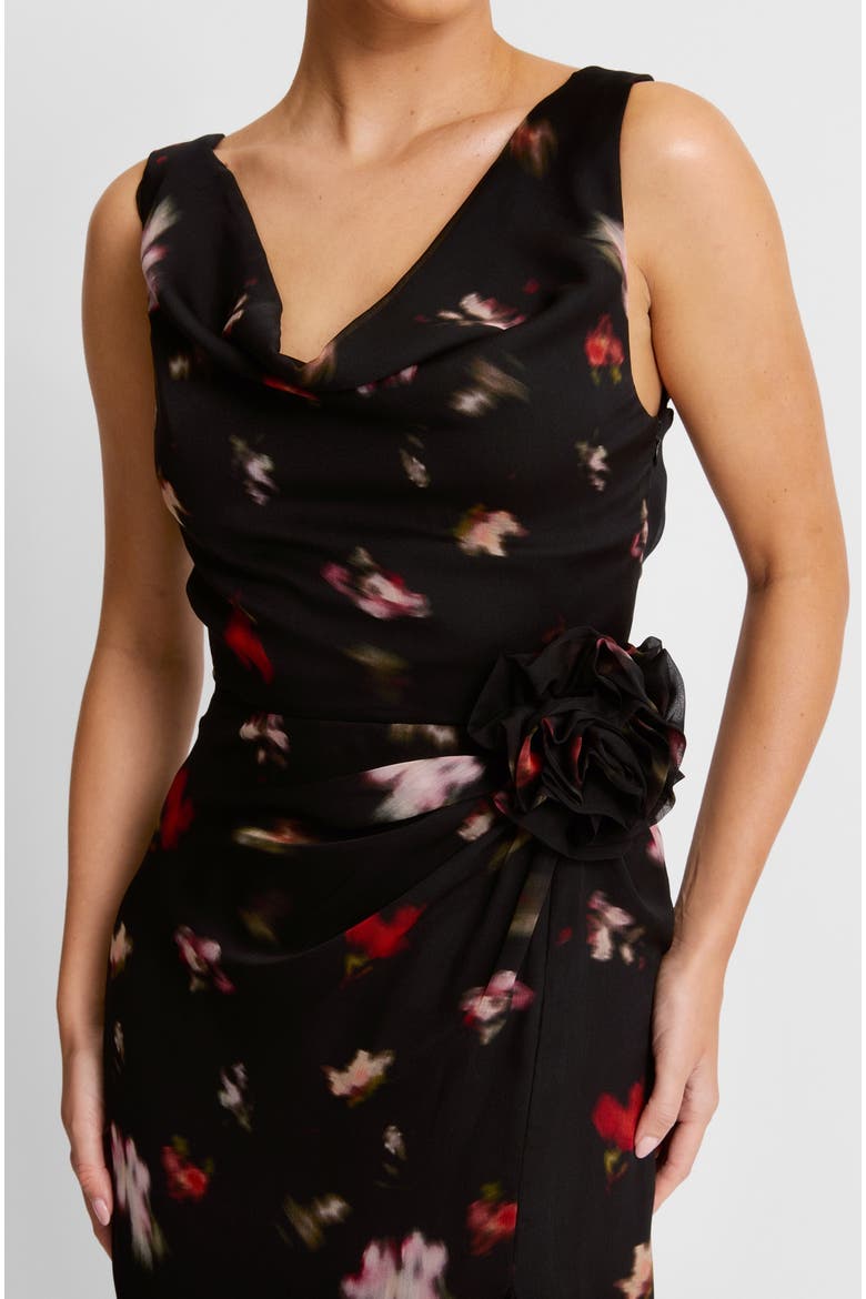 Floral Cowl Front Coursage Maxi Dress, Alternate, color, Black
