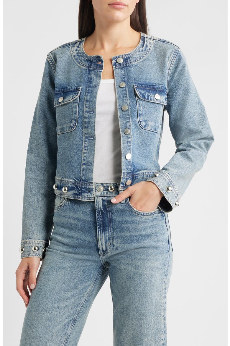 Capistrano Crop Denim Jacket, Main, color, DESERT SKY STUDDED