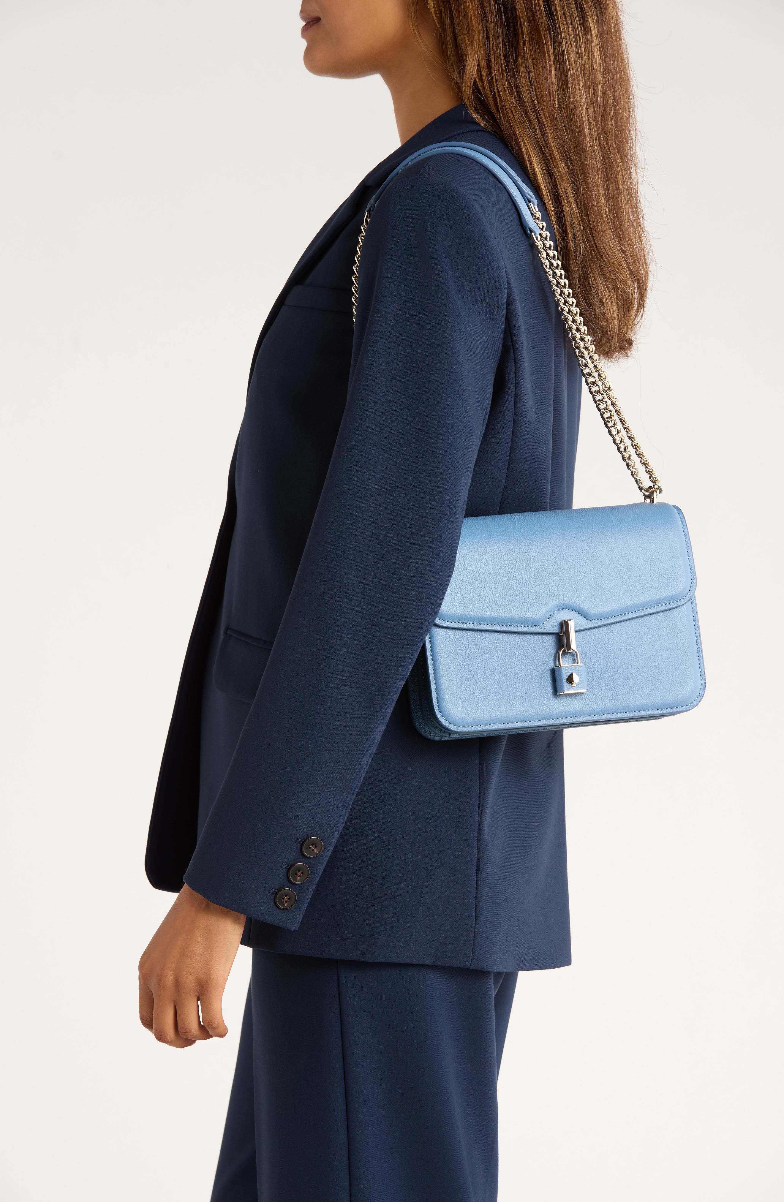Kate Spade New York locket small grain leather shoulder bag, Alternate, color, Manta Blue