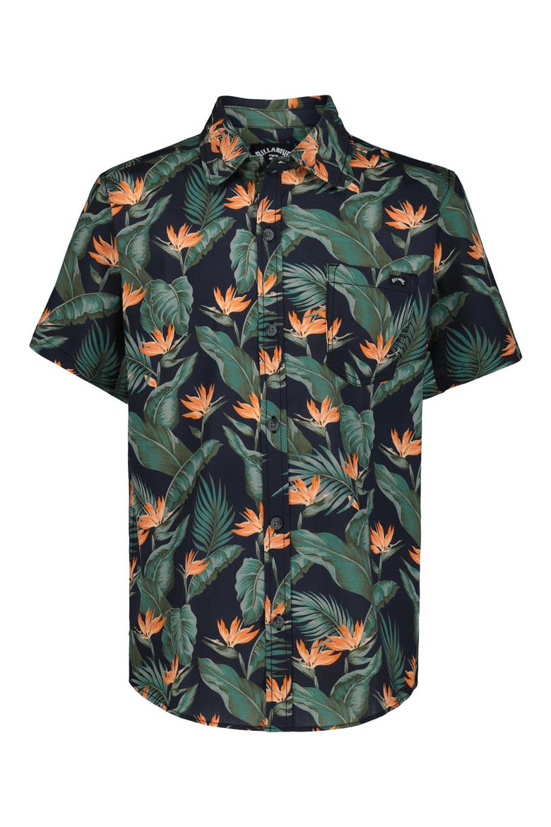 Kids' Sundays Tropical Short Sleeve Button-Down Shirt, Main, color, BLACK