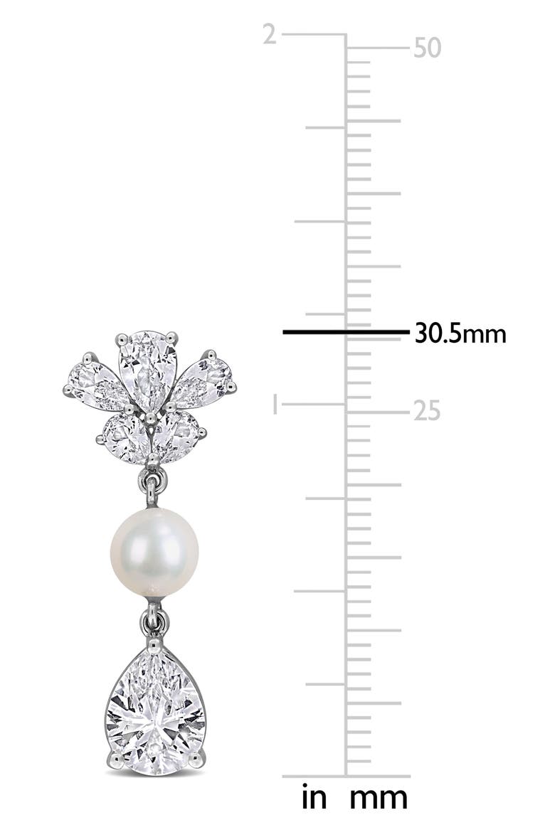 6-6.5mm Cultured Freshwater Pearl & White Sapphire Drop Earrings - 8.92ct., Alternate, color, WHITE