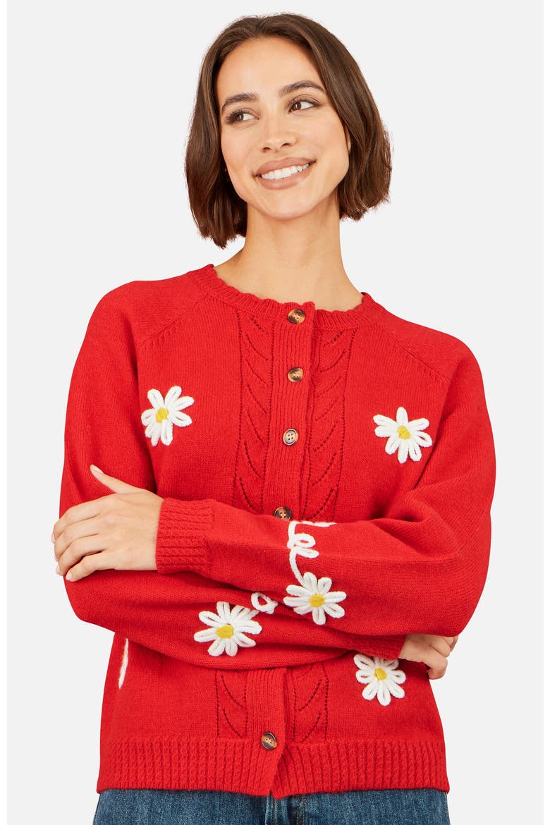 Daisy Stitch Cardigan, Alternate, color, Red