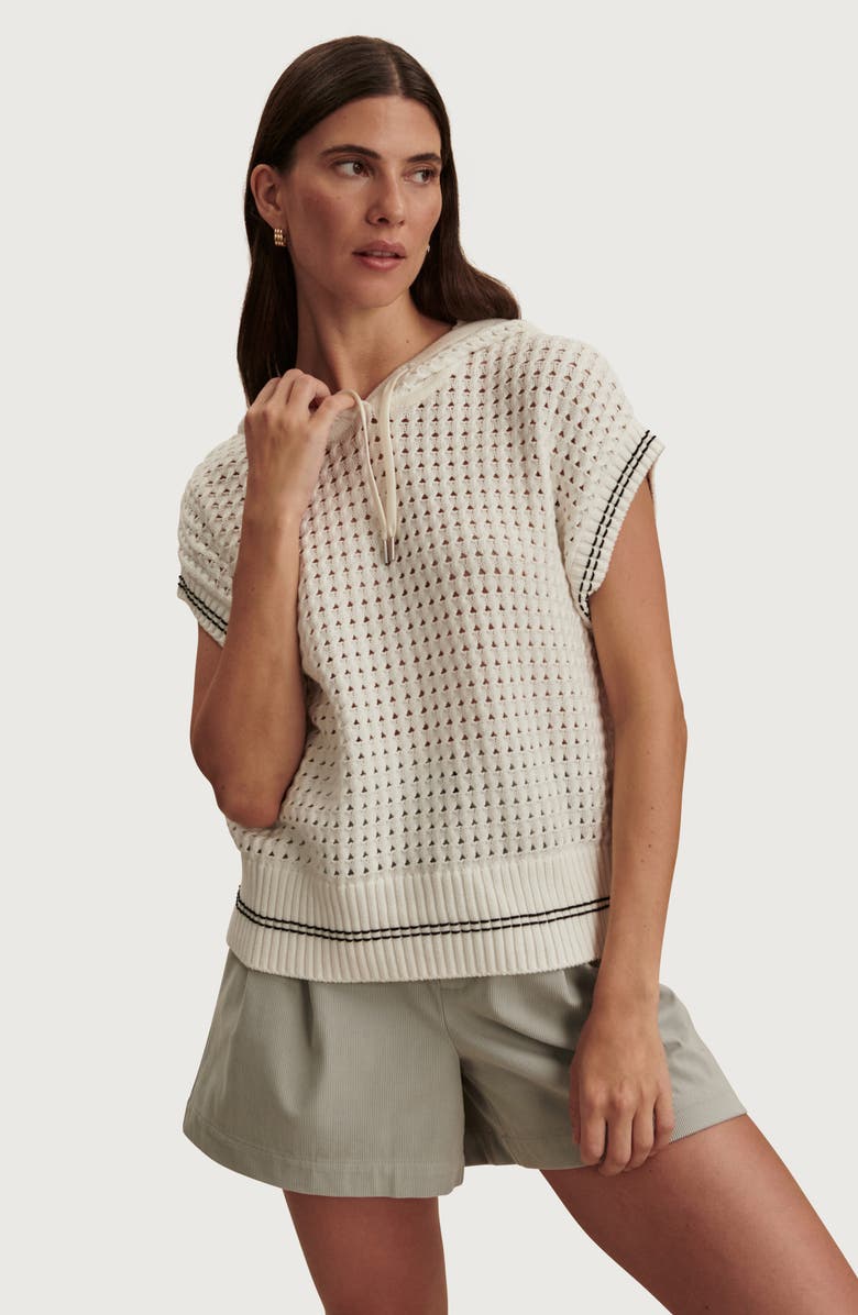 Varley Vittoria Open Stitch Knit Hoodie, Alternate, color, Snow White
