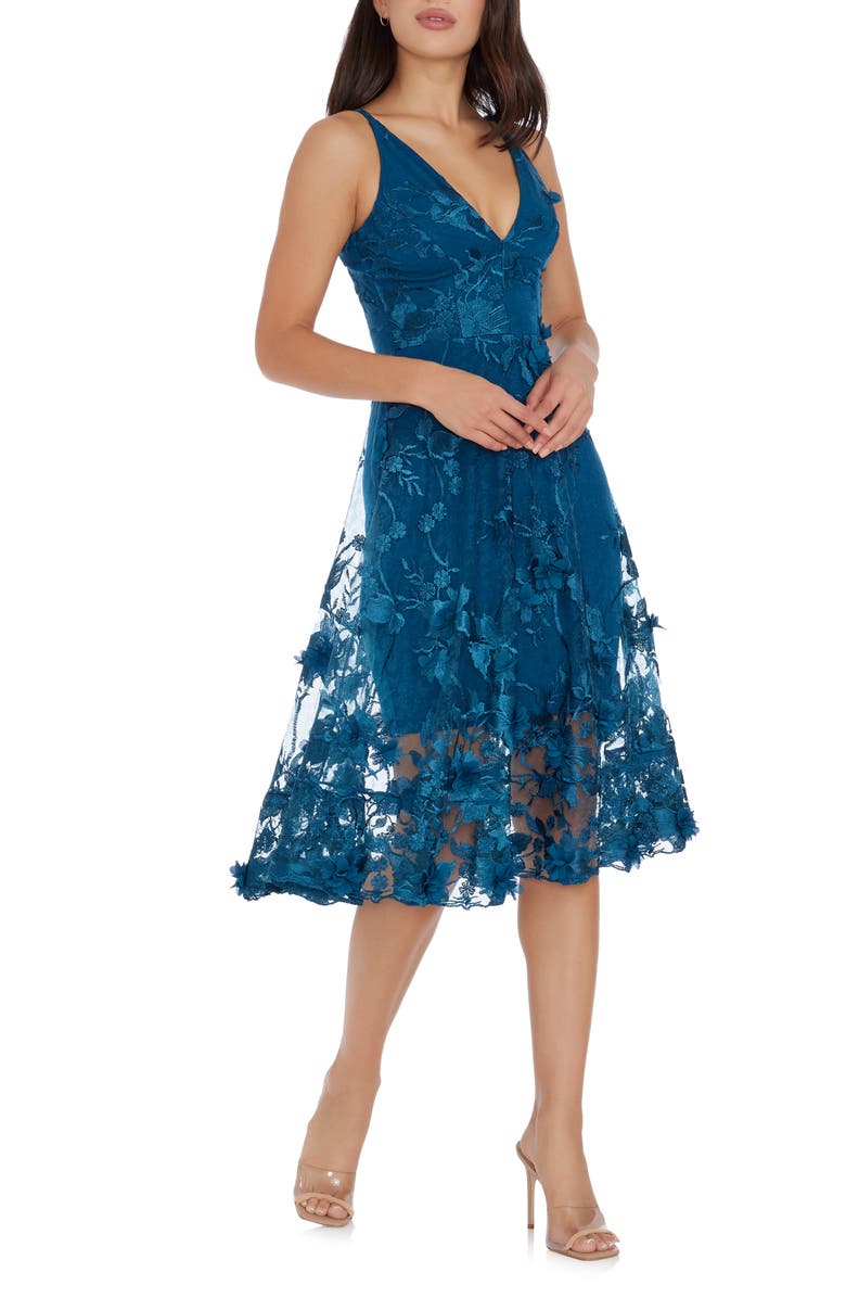 Dress the Population Audrey Embroidered Fit & Flare Dress, Alternate, color, Peacock Blue