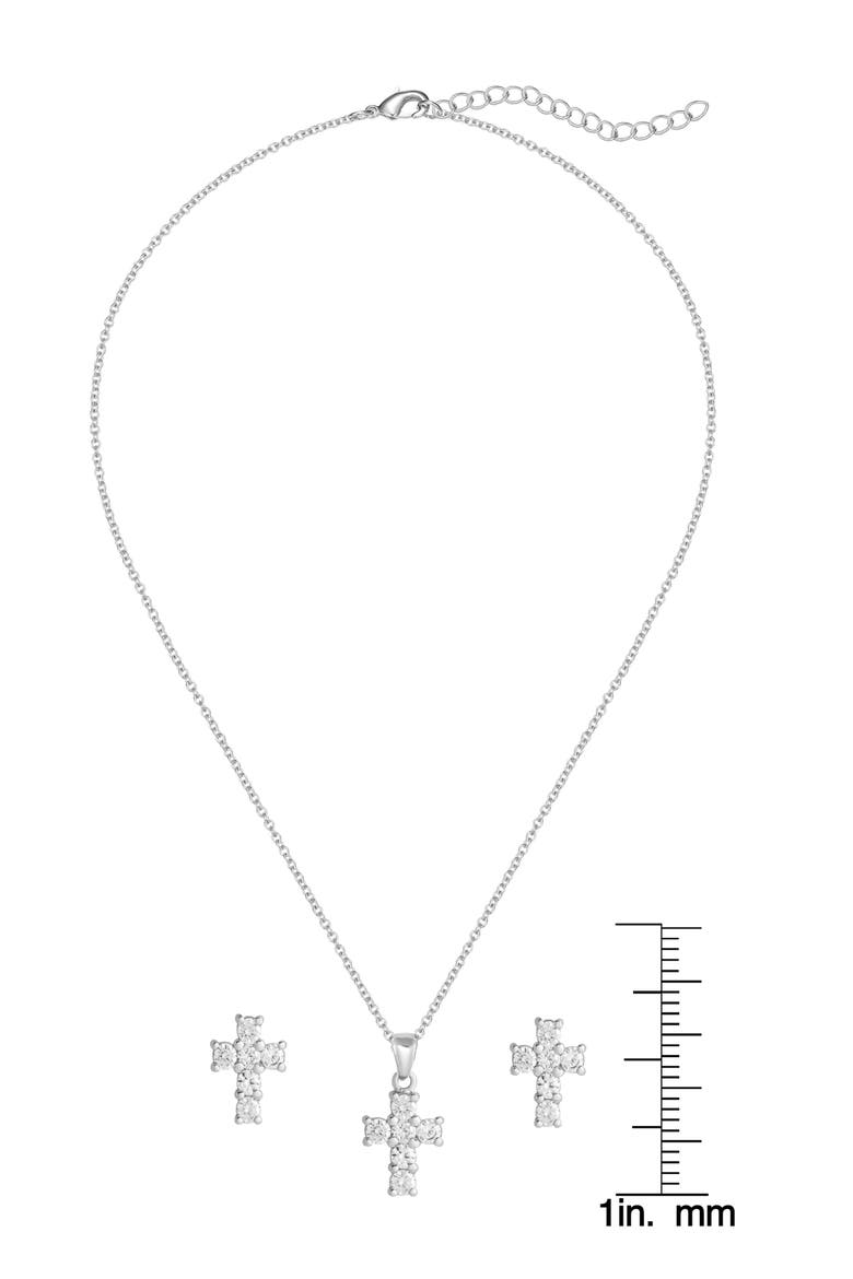 Kids' Cubic Zirconia Pendant Necklace & Stud Earrings Set, Alternate, color, SILVER
