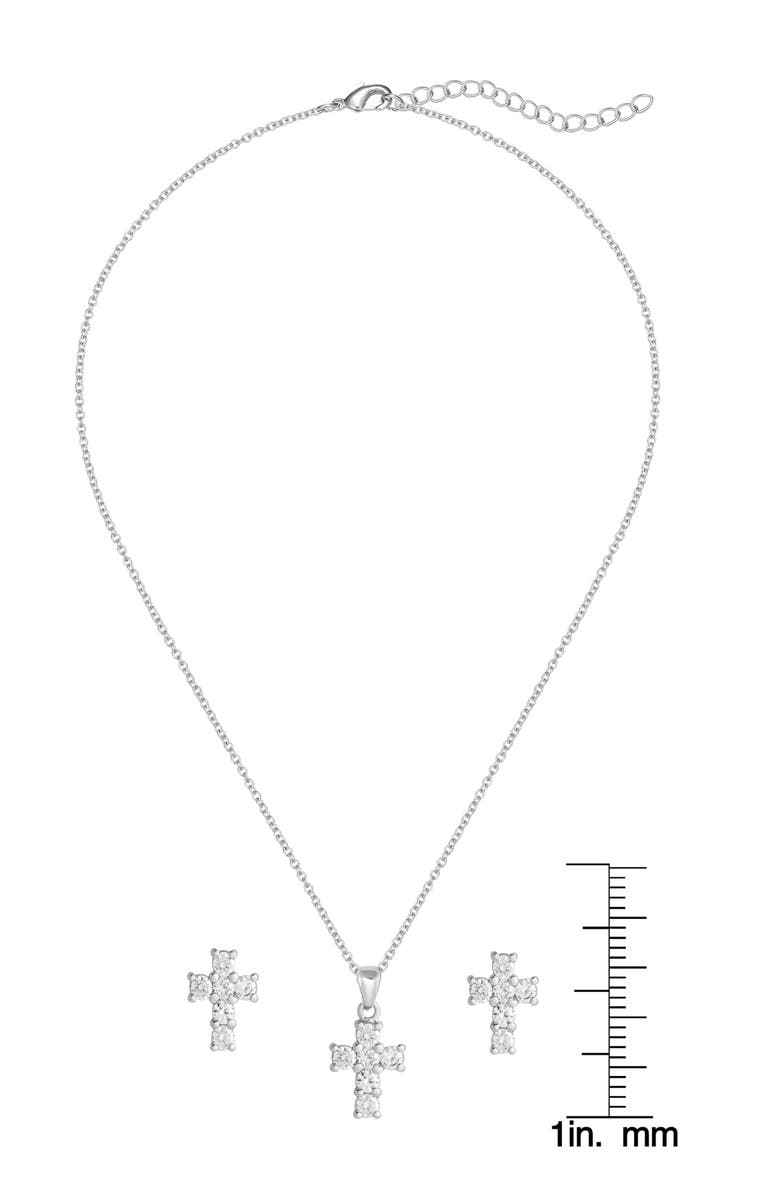 Lily Nily Kids' Cubic Zirconia Pendant Necklace & Stud Earrings Set, Alternate, color, Silver