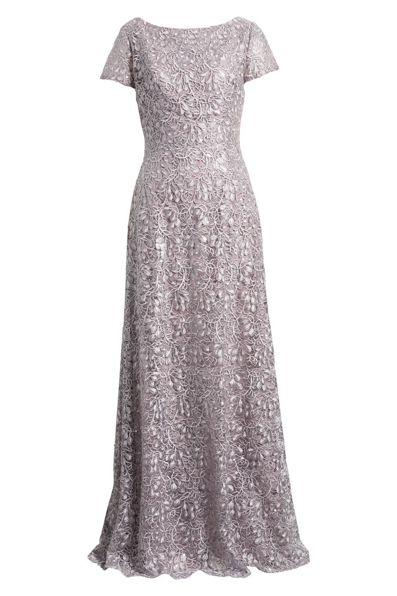 Embroidered Lace Column Gown, Alternate, color, DARK MAUVE