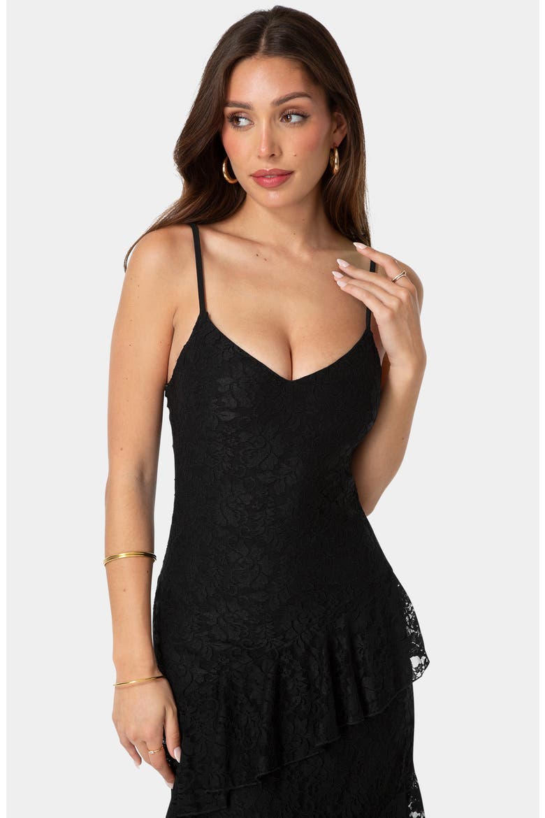 Lace Ruffle Maxi Dress, Alternate, color, BLACK
