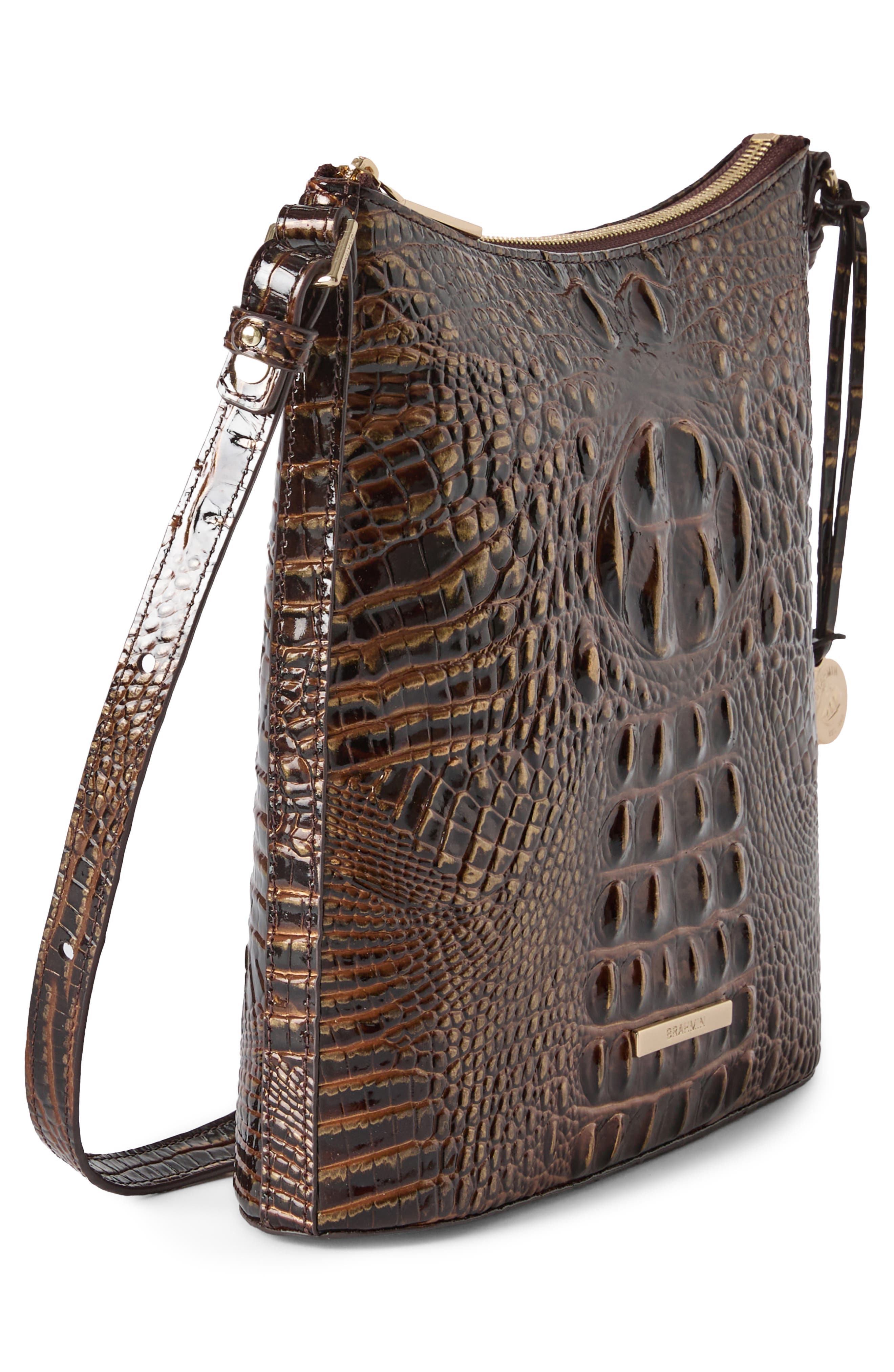 Katie Croc Embossed Leather Crossbody Bag, Alternate, color, CHOCOLATE