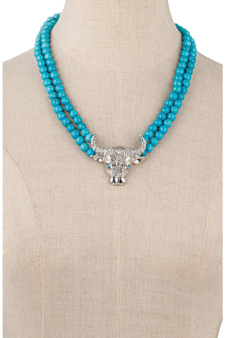 Tara Bull's Head Agate Beaded Necklace, Alternate, color, TEAL