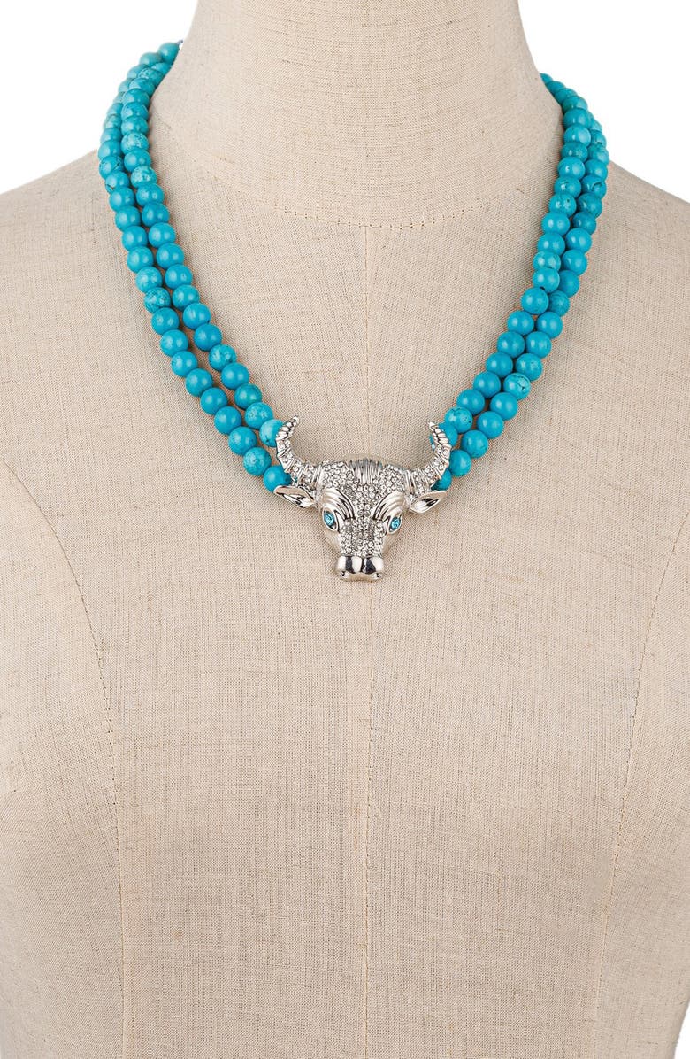 EYE CANDY LOS ANGELES Tara Bull's Head Agate Beaded Necklace, Alternate, color, Teal