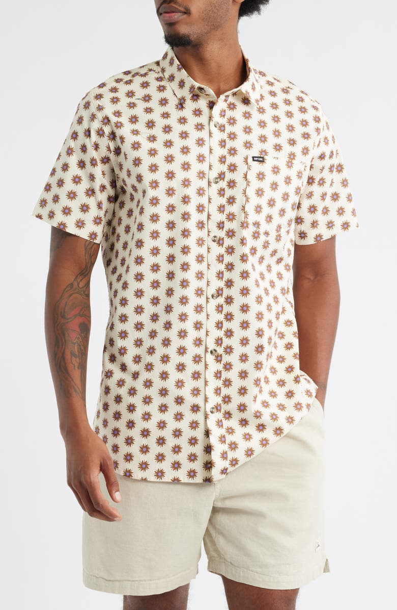 Rip Curl Fun Times Short Sleeve Button-Up Shirt, Main, color, Bone