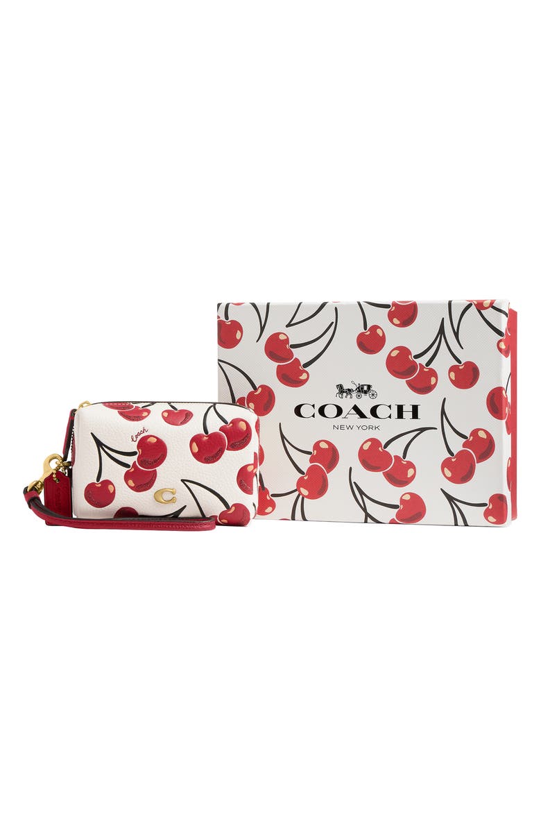 COACH Cherry Print Leather Boxed Cosmetic Pouch, Alternate, color, Multi White