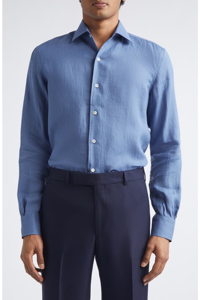 Linen Button-Up Shirt, Main, color, DENIM BLUE