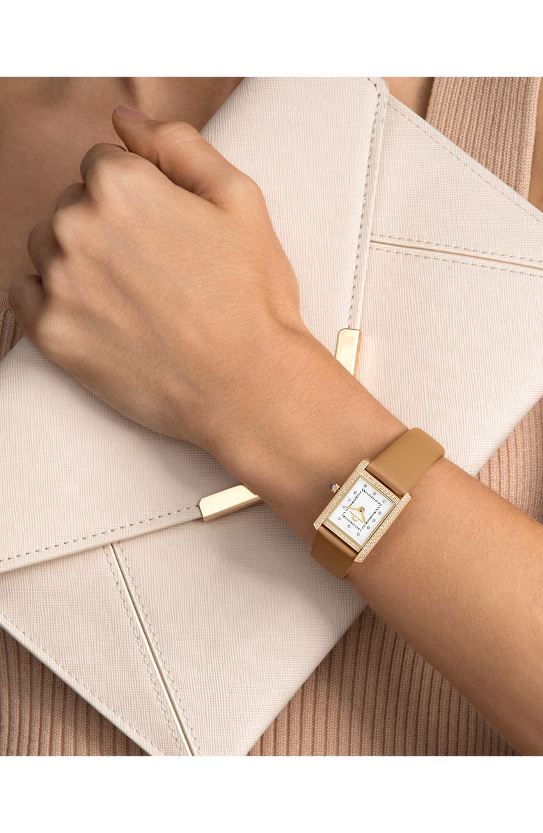 PORSAMO BLEU Karolina Diamond & Topaz Leather Strap Watch, 30mm, Alternate, color, Beige