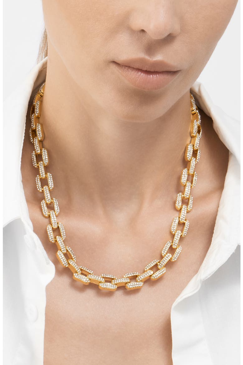 Pavé Cubic Zirconia Chain Necklace, Alternate, color, GOLD