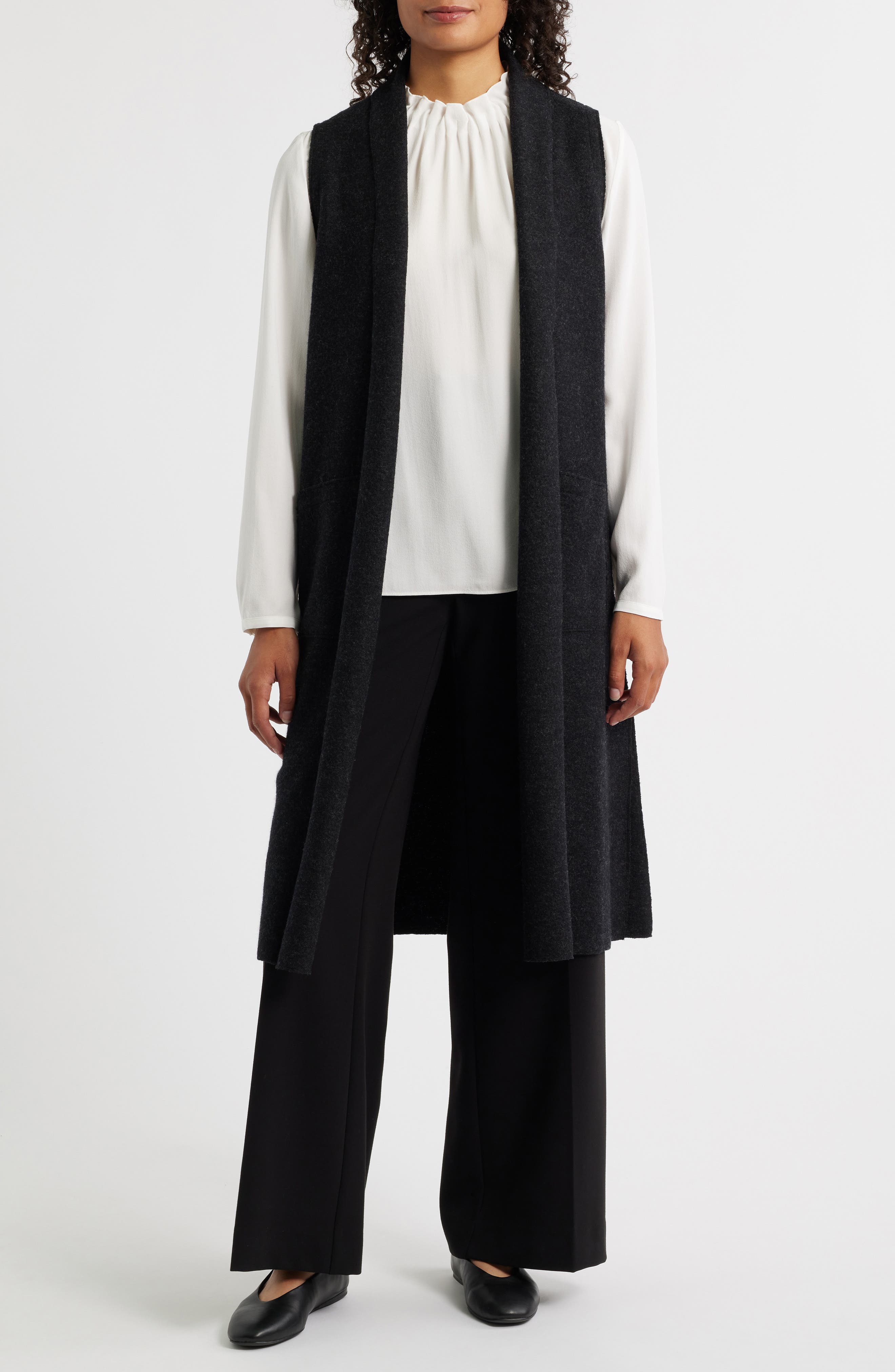 Eileen Fisher Shawl Collar Wool Longline Vest