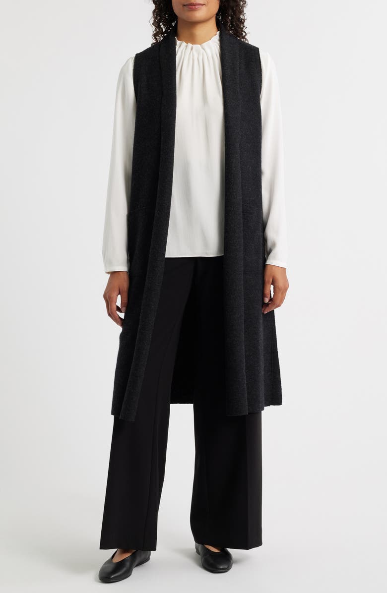 Eileen Fisher Shawl Collar Wool Longline Vest, Main, color, Dark Charcoal