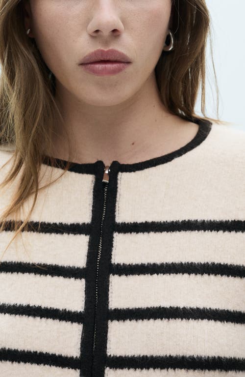 Mango Women's Striped Knitted Jacket In Ecru