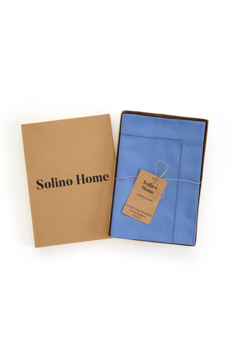 Cotton Linen Hemstitch Placemats Set of 6, 14 x 19", Alternate, color, Dusty Blue