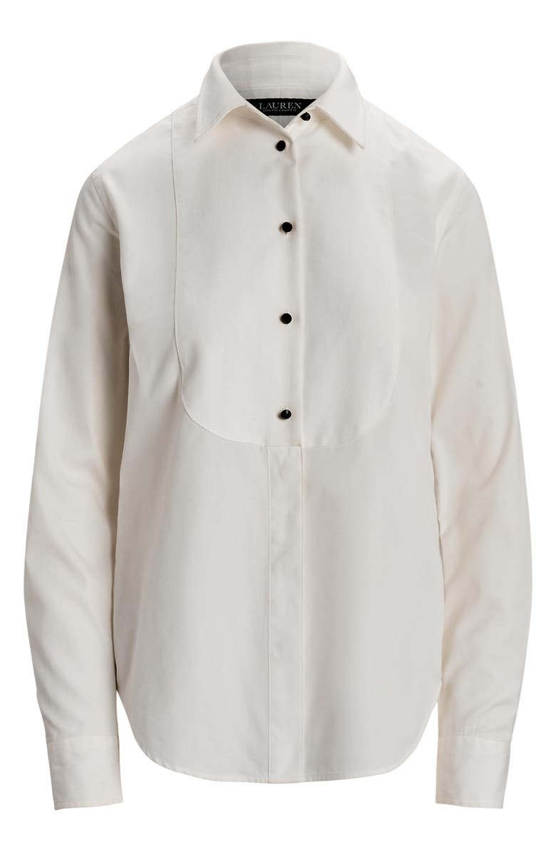 Lauren Ralph Lauren Bib Front Cotton Broadcloth Tuxedo Shirt, Alternate, color, 