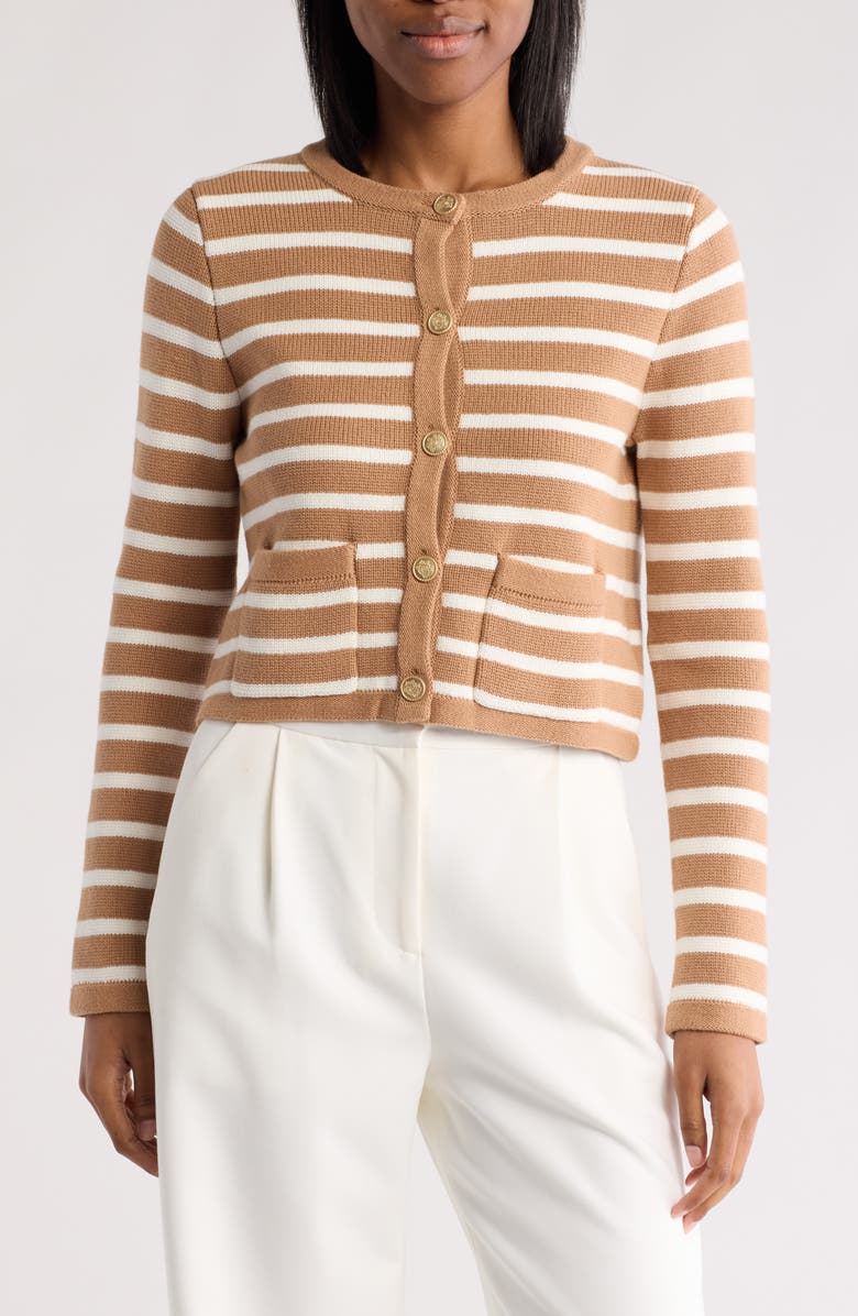 Amanda & Chelsea Stripe Crop Jacket, Main, color, Toast/ Ivory