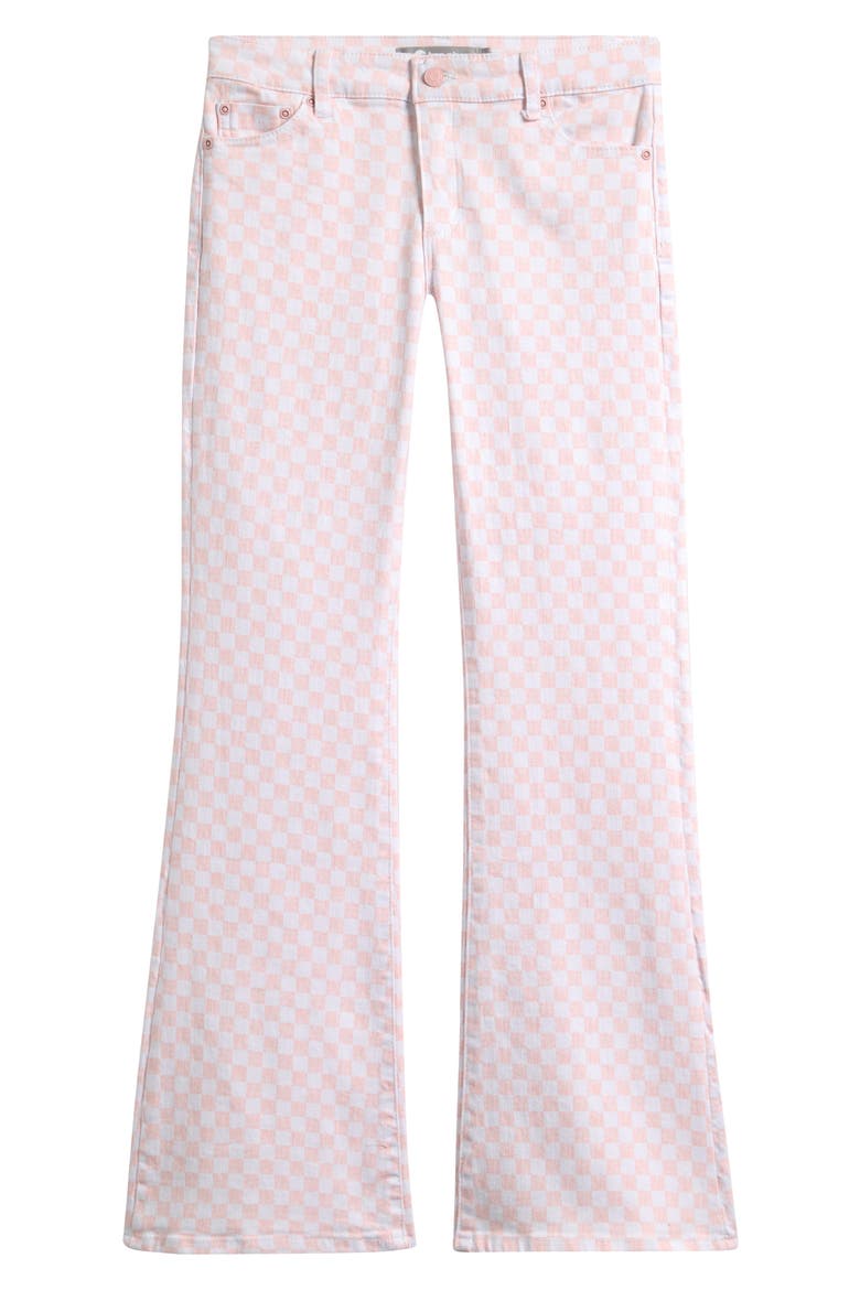 Kids' Check Flare Stretch Denim Jeans, Main, color, PINK