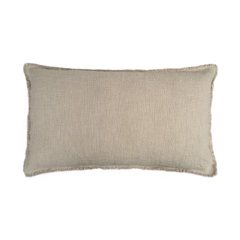 Organic Chic Solid Lumbar Pillow Cover with Frayed Edges