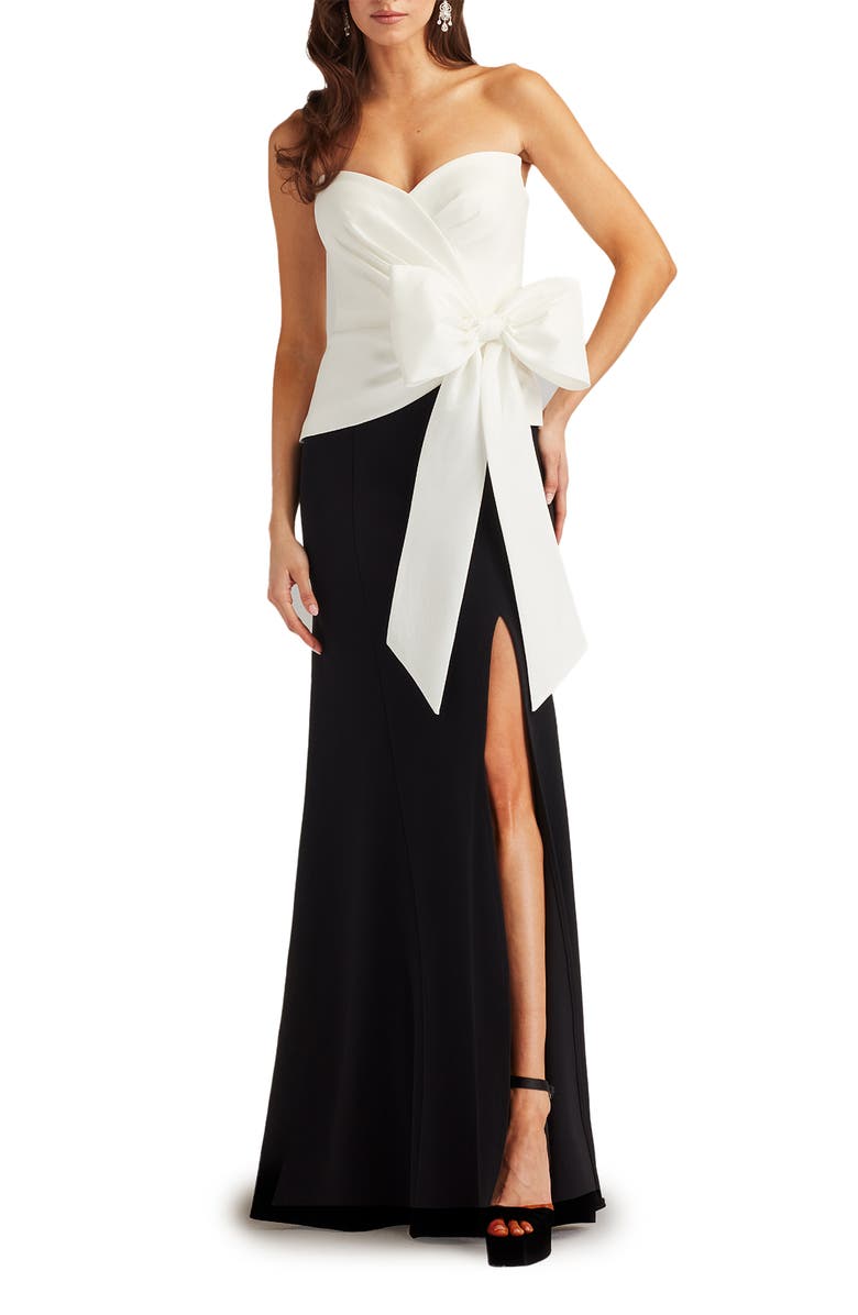 Tadashi Shoji Strapless Stretch Crepe Gown, Alternate, color, White/ Black