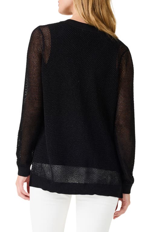 Nic + Zoe Nic+zoe Metallic Mesh Stitch Sweater In Black Onyx