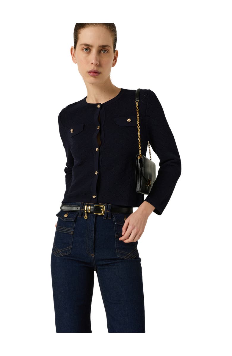 GERARD DAREL Lubna Button Front Long Sleeve Cardigan, Main, color, Navy Blue