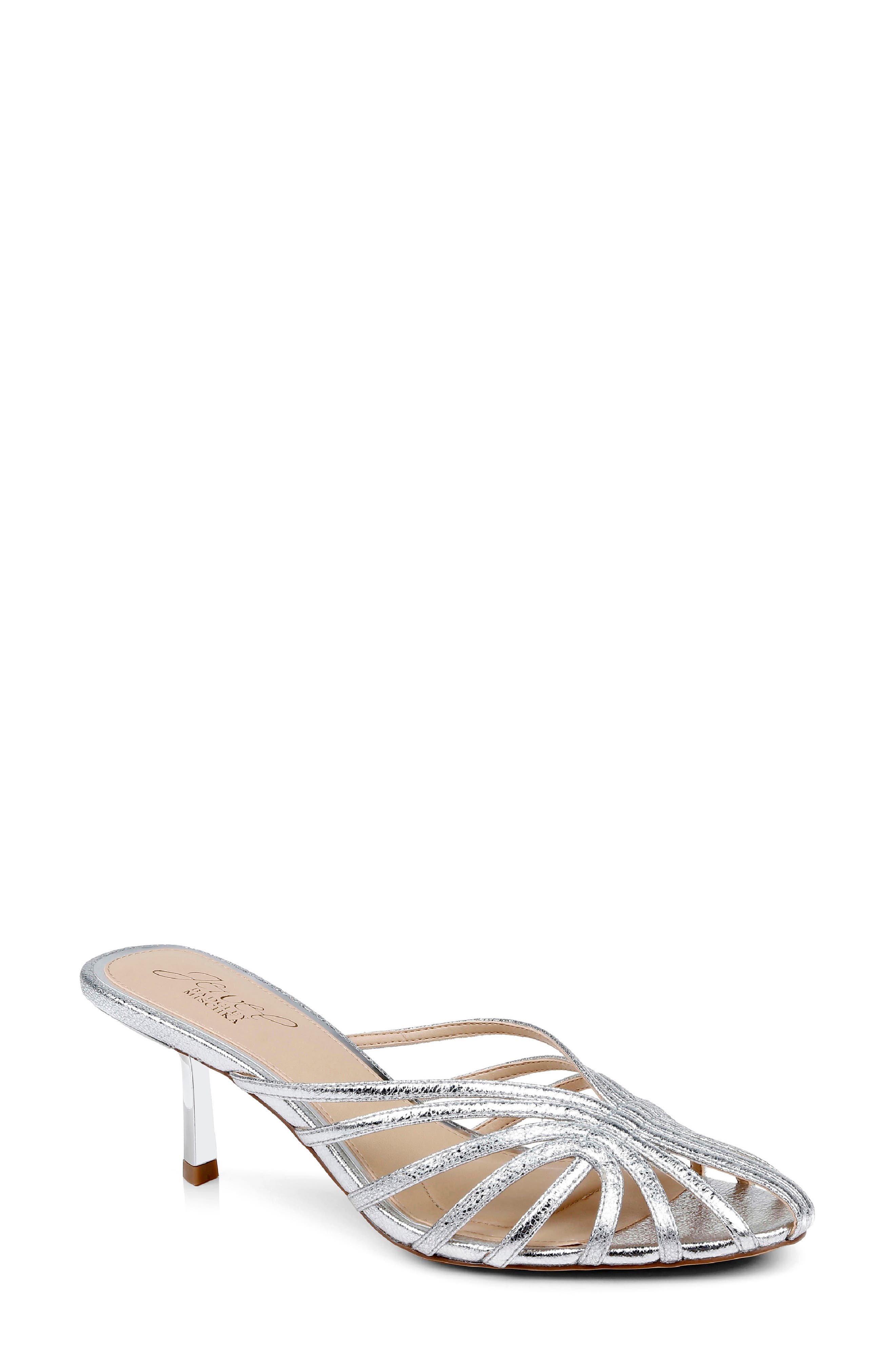 Jewel Badgley Mischka Ilaria Strappy Sandal, Main, color, Silver Textile