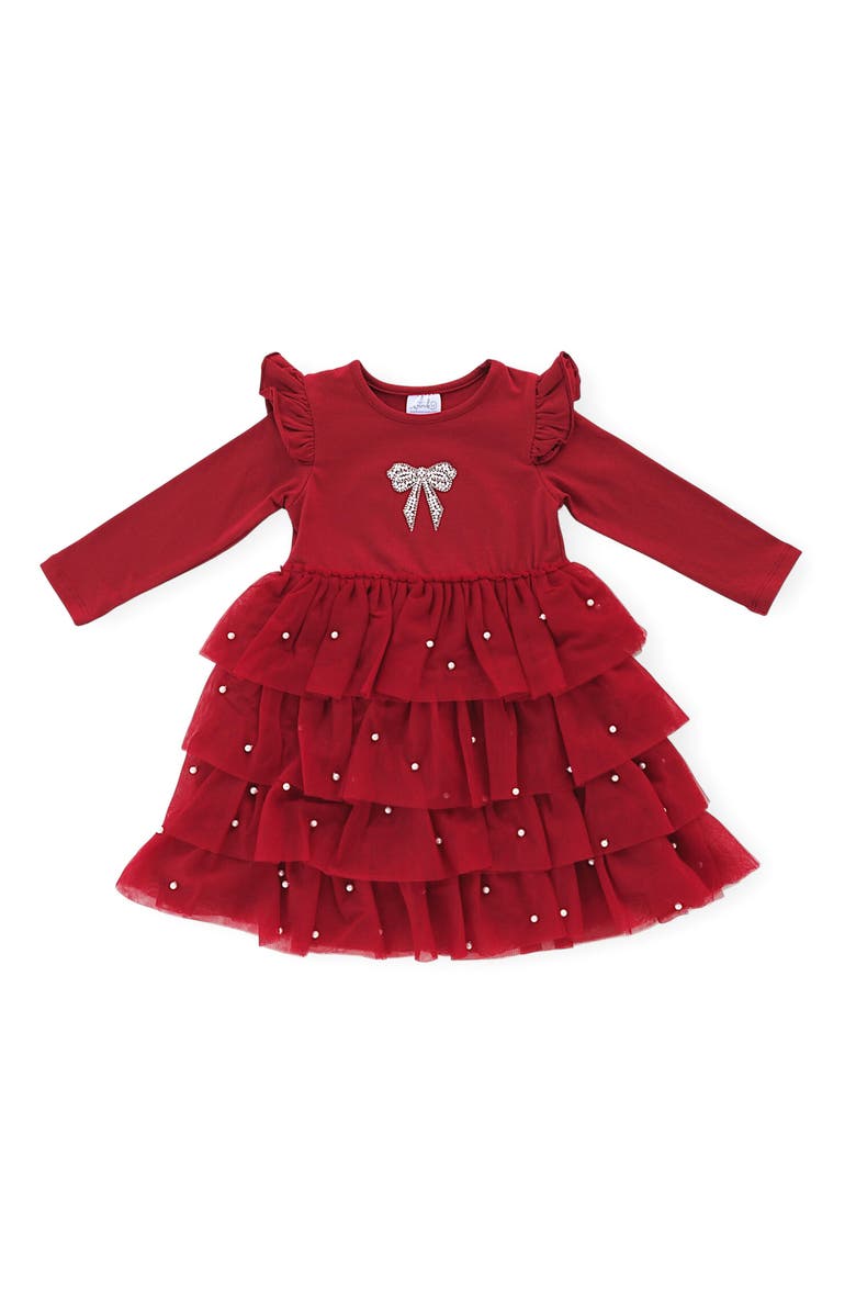 Sweet Wink Christmas Pearl Long Sleeve Tutu Dress, Main, color, Ruby Red