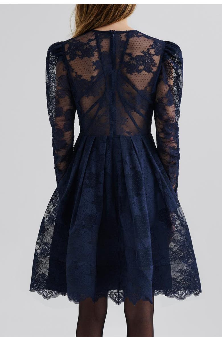 Malina Leoni Lace Long Sleeve Mini Dress, Alternate, color, Dark Blue