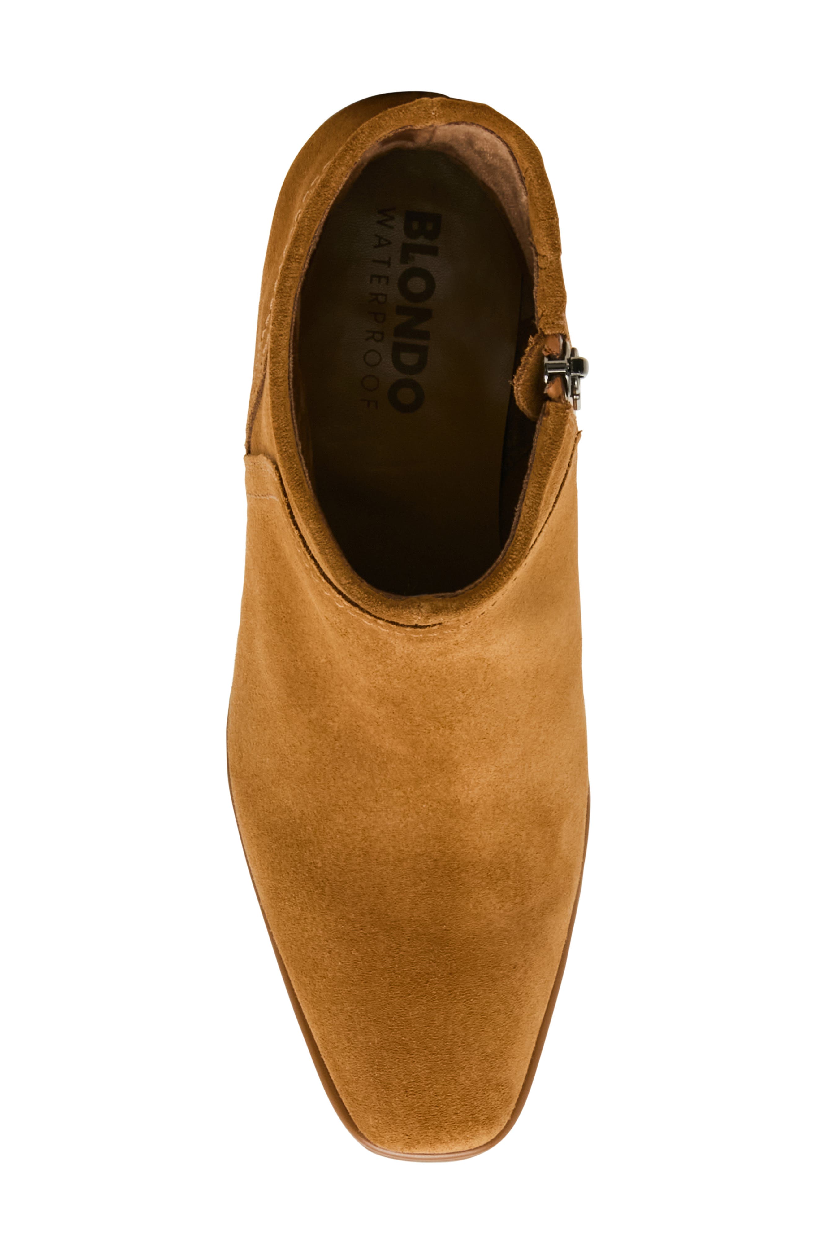 Marina Waterproof Stretch Suede Block Heel Bootie, Alternate, color, CAMEL SUEDE