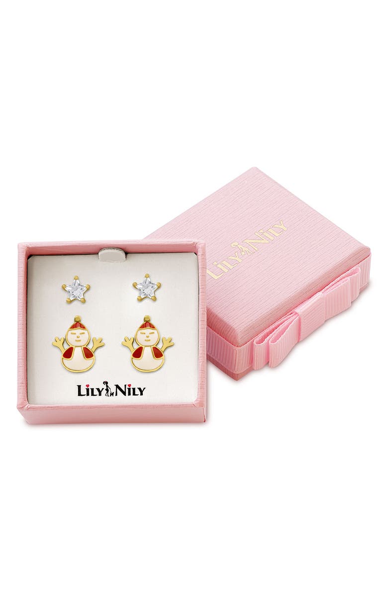 Lily Nily Kids' Set of 2 Snowman & Star Stud Earrings, Alternate, color, Silver