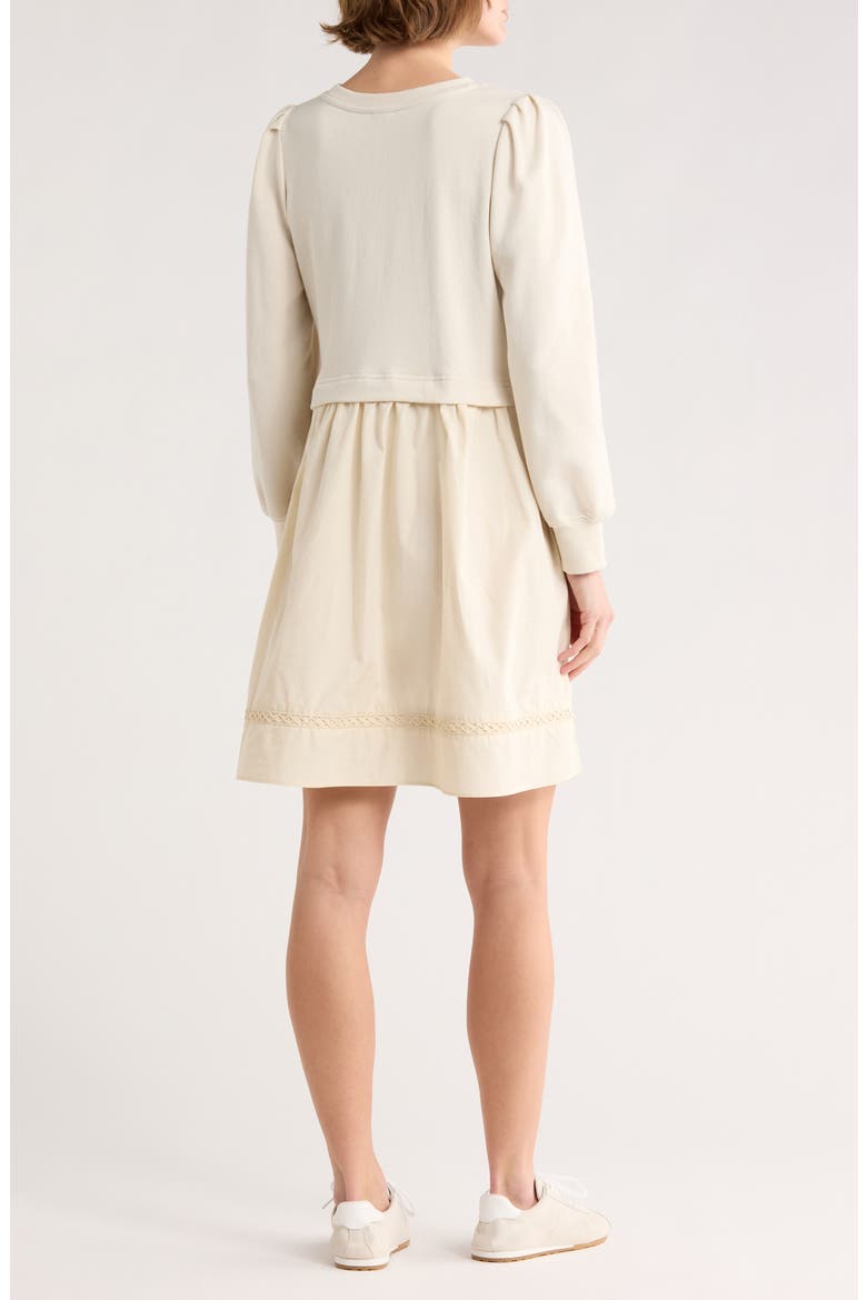 Fleece Woven Mixed Media Long Sleeve Dress, Alternate, color, IVORY DOVE