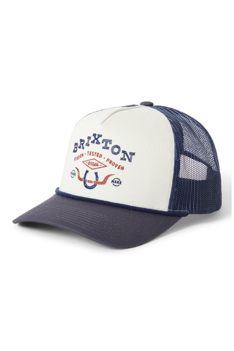 Beekman Strapback Trucker Hat, Main, color, OFF WHITE/ NAVY
