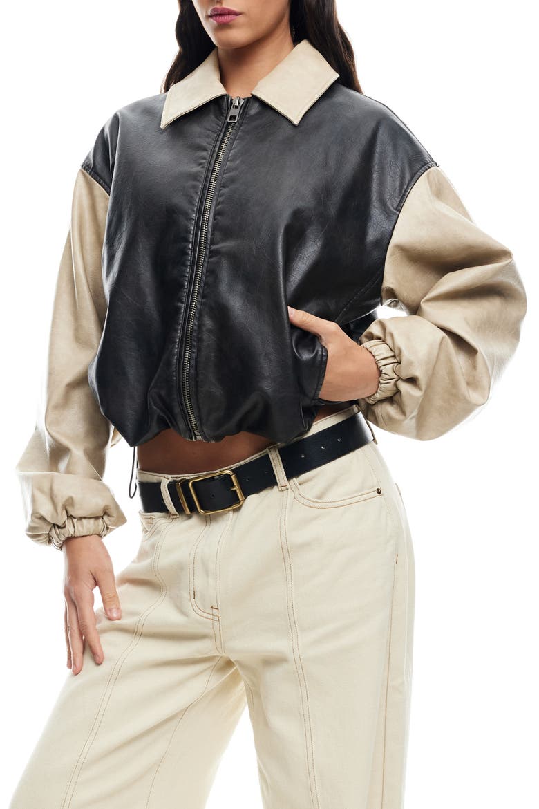 Nirvana Colorblock Faux Leather Bomber Jacket, Main, color, CAMEL