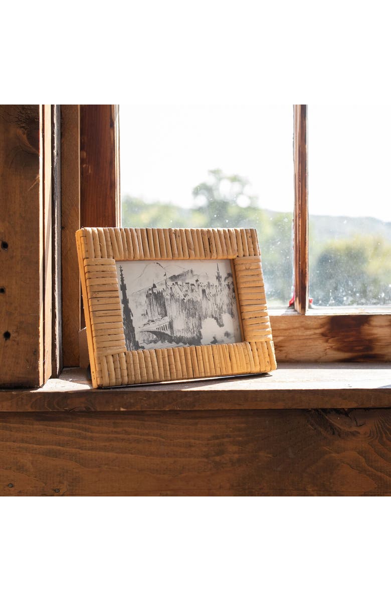 Foreside Home and Garden 4X6 Inch Wrapped Rattan Picture Frame with MDF & Glass, Alternate, color, Brown