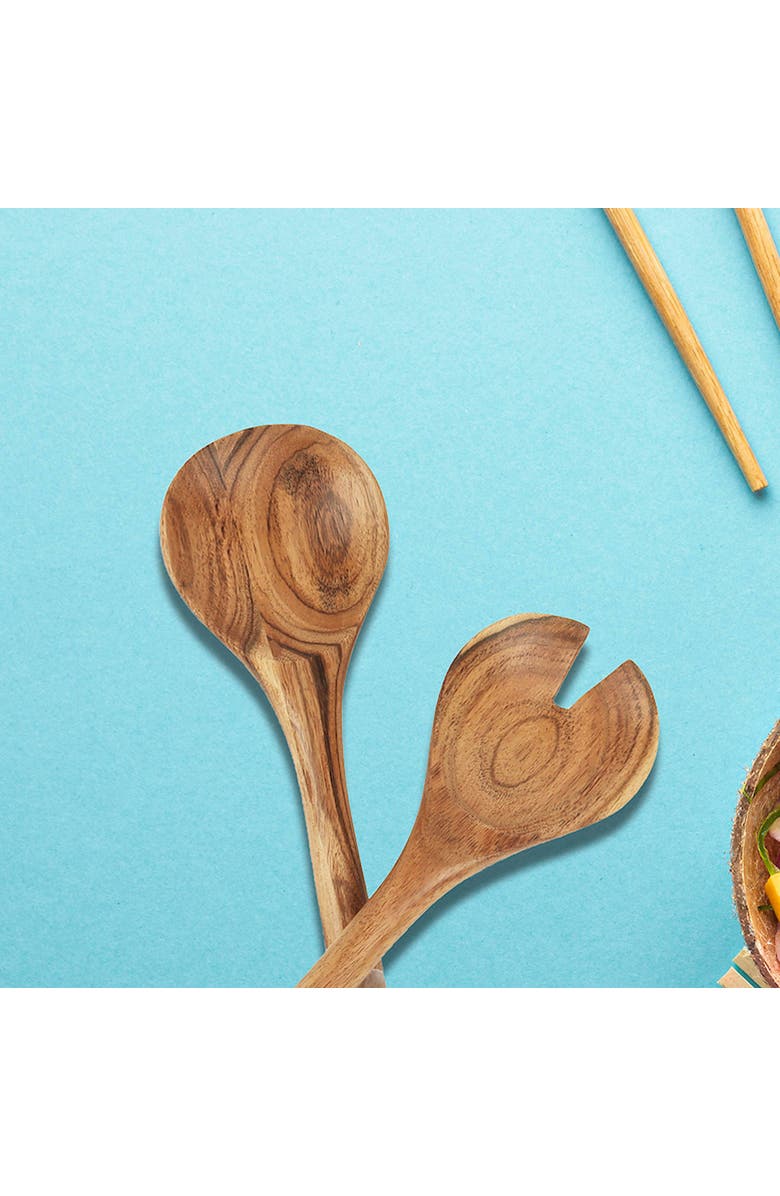 Gallerie II Wave Fork and Spoon Salad Coastal Wood Novelty Serving Utensils Set of 2, Alternate, color, Blue