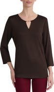 Jones New York Keyhole Three-Quarter Sleeve Crepe Top