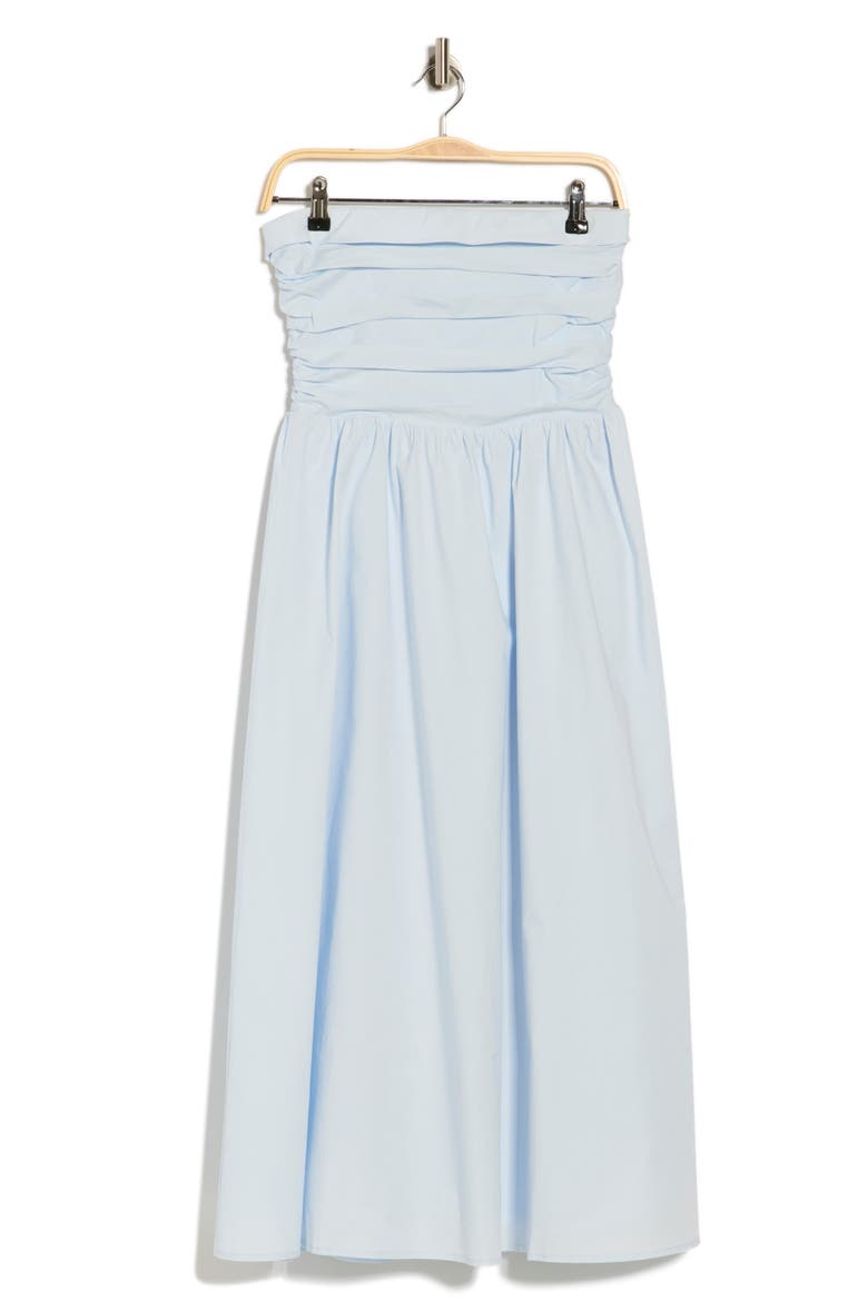 Ruched Strapless Midi Dress, Alternate, color, BLUE