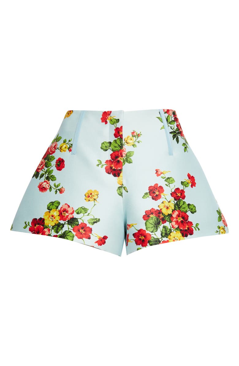 Brandon Maxwell The Cricket Floral Wool & Silk Faille Bell Shorts, Main, color, Bright Blue Floral