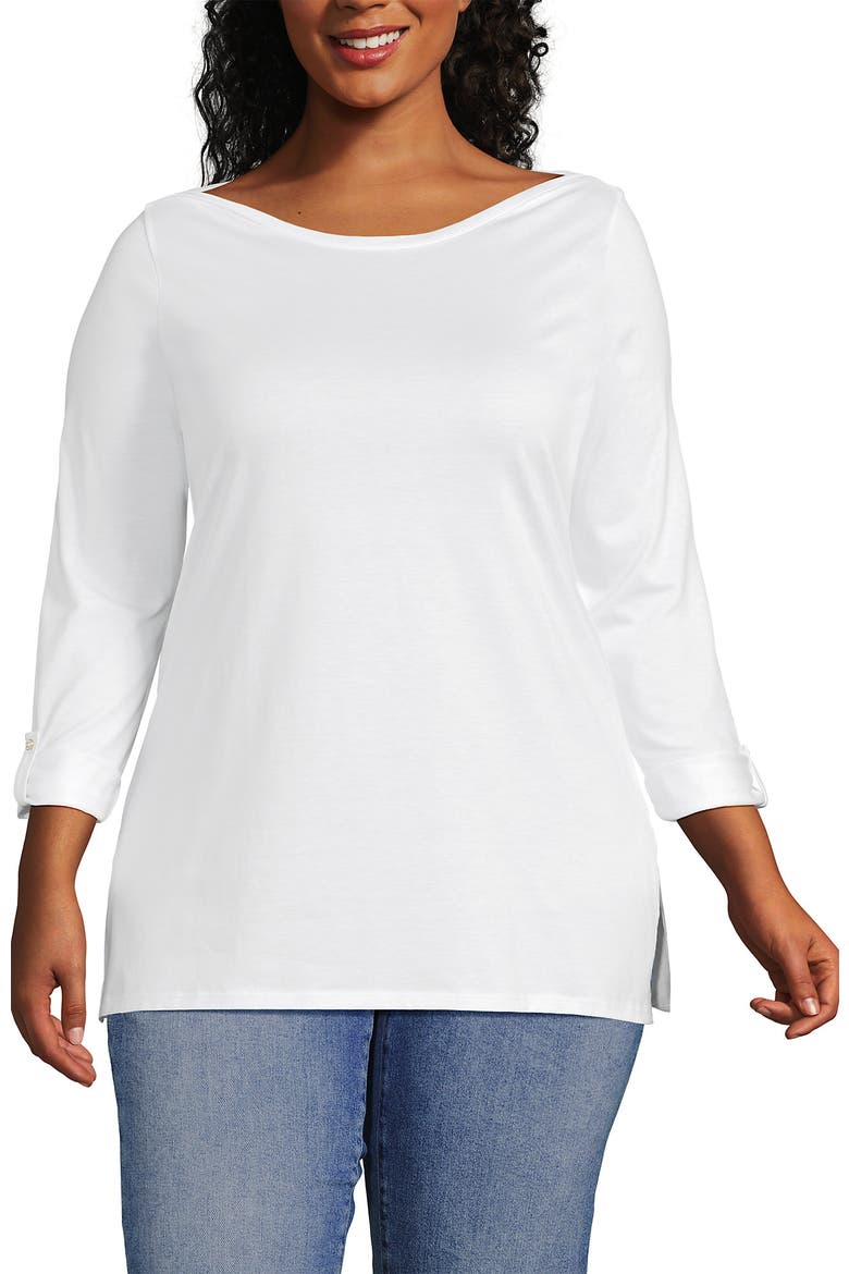 Supima Cotton Adjustable 3/4 Sleeve Boatneck Tunic, Main, color, White