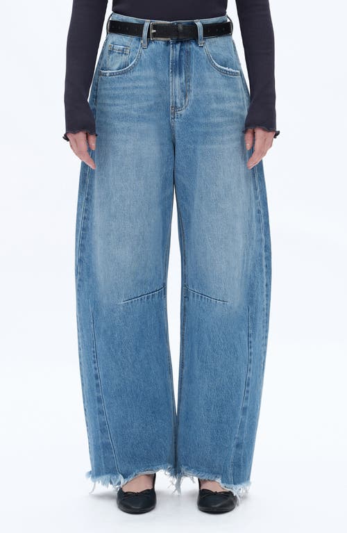 Bayeas Frayed Super High Waist Barrel Jeans In Blue