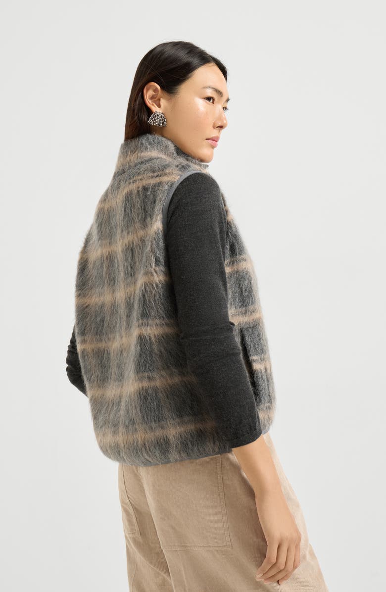 Brunello Cucinelli Jacquard check knit vest, Alternate, color, Grey